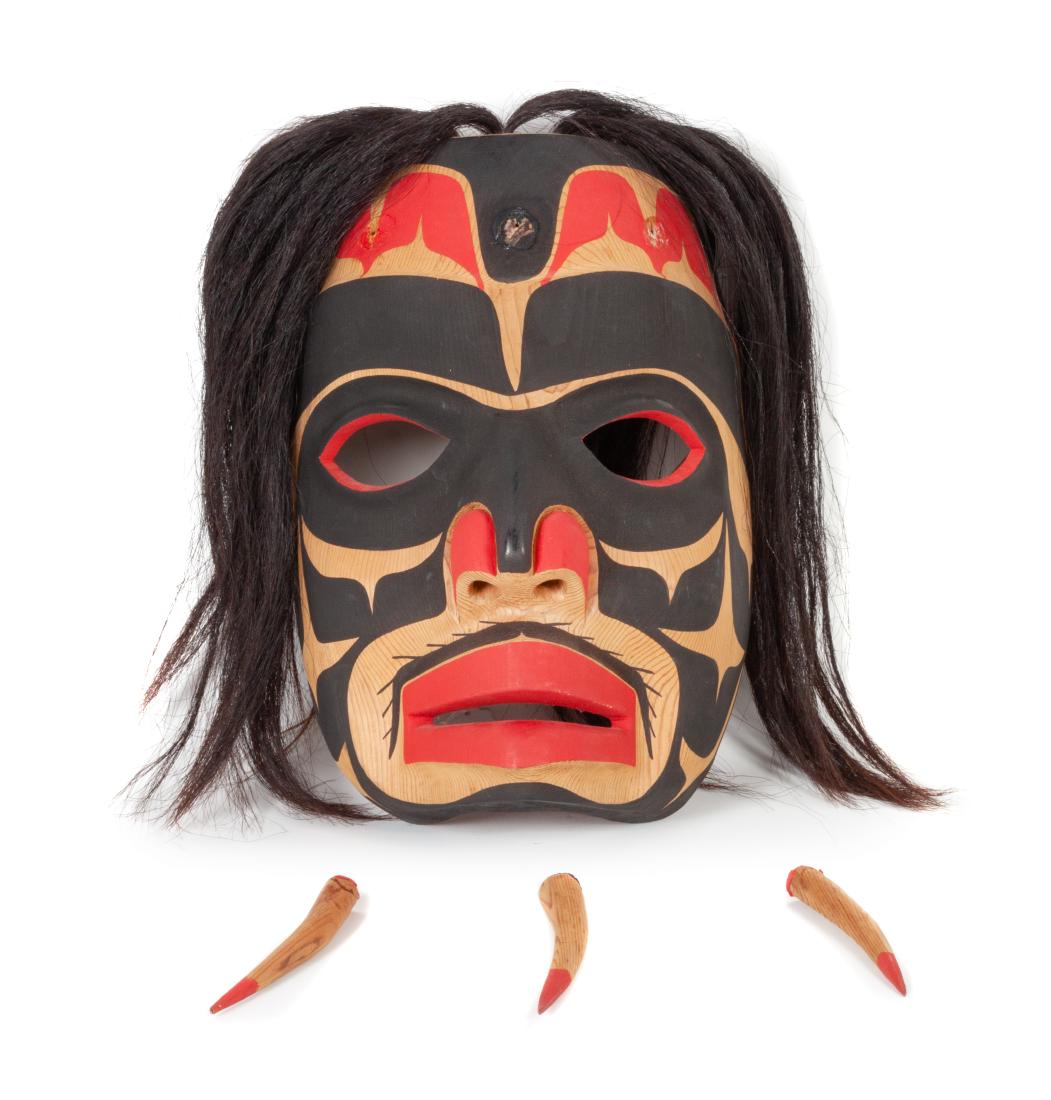 Tony Gulbrandsen 16 x 12 inches: Tony Gulbrandsen 16 x 12 inches (Tsimshian, 20th Century) carved polychrome Shamman warrior mask, signed Tony Gulbrandsen (verso)