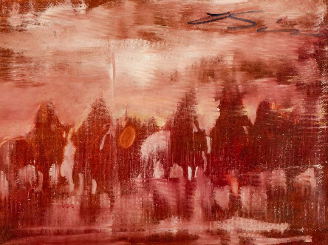 Earl Biss 18 x 24 inches: Earl Biss 18 x 24 inches (American, 1947-1998) An Oil Study in Progress for the Canibre Mural, oil on canvas, signed Biss (upper left)