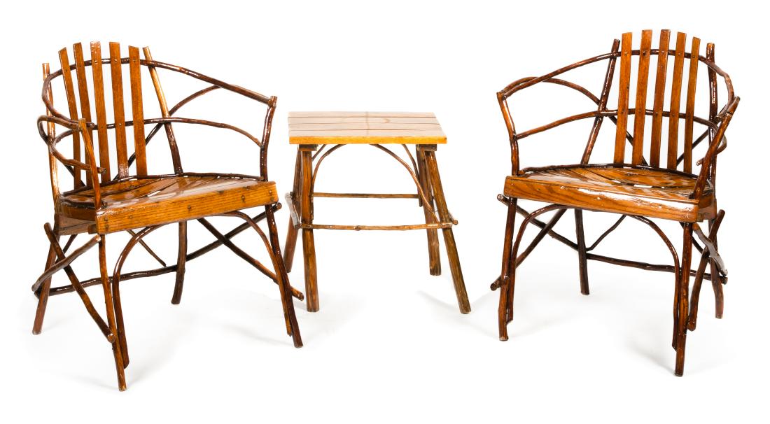 Two Old Hickory Style Chairs and Side Table Height 31 x (1 of 1)