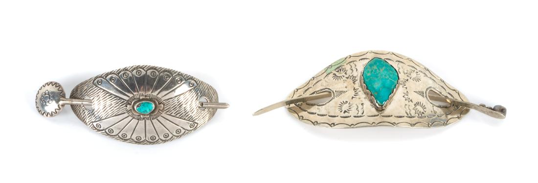 Two Southwestern Silver and Turquoise Hair Pieces (1 of 1)