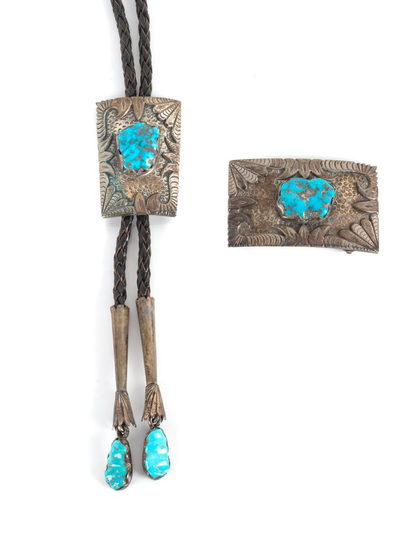 Southwestern Silver and Turquoise Bolo and Belt Buckle (1 of 1)