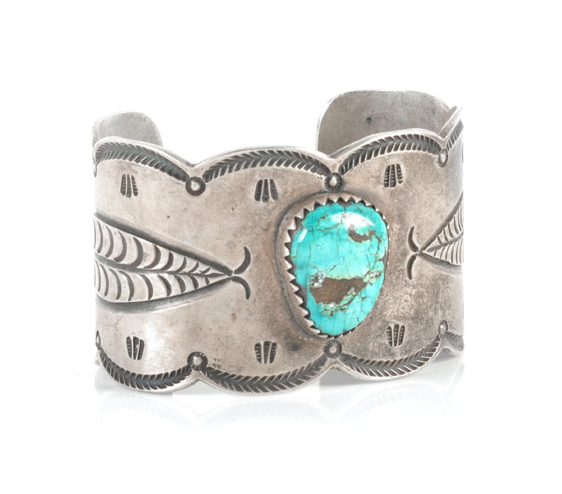 Navajo Silver and Turquoise Cuff Bracelet Circumference (1 of 1)