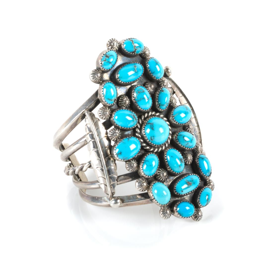 Southwestern Silver and Turquoise Cuff Bracelet Length (1 of 1)