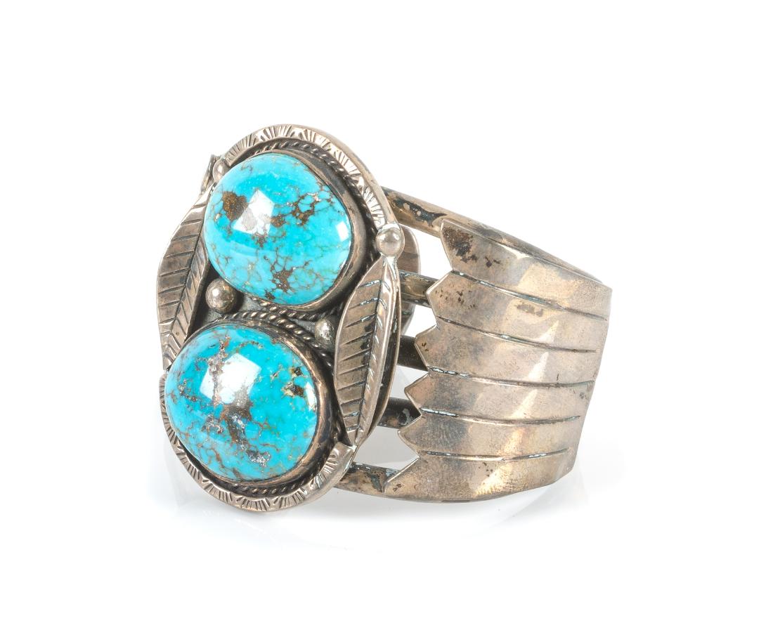 Southwestern Silver and Tourquoise Cuff Bracelet Length (1 of 1)