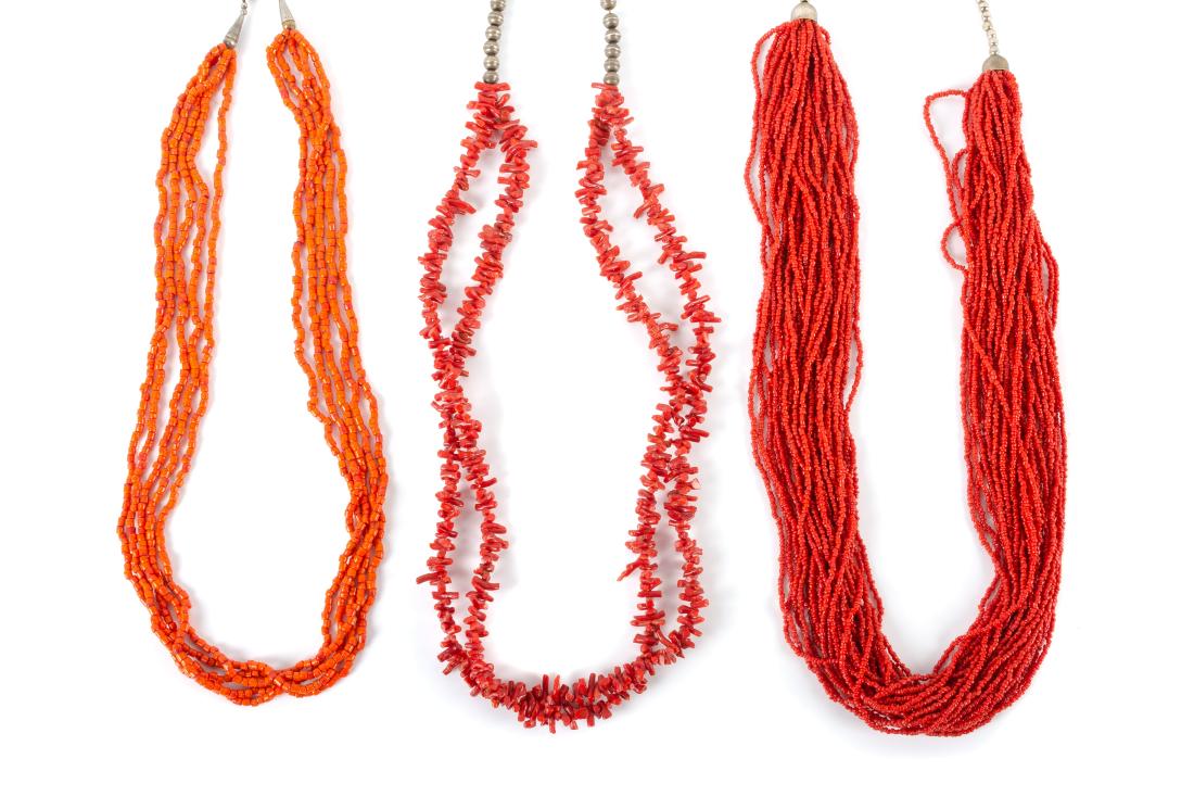 Three Southwestern Multi-Strand Coral Necklaces Length (1 of 1)