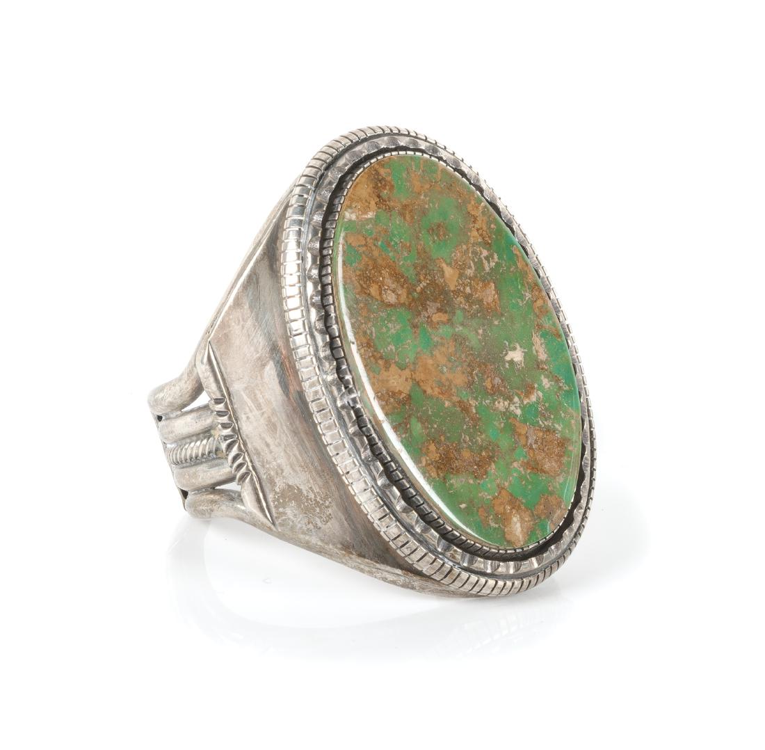 Navajo Silver and Turquoise Cuff Bracelet Length 5 1/2 (1 of 1)