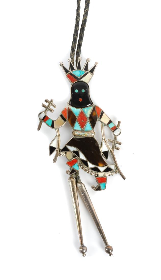 Zuni Silver Multi-Stone Mosaic Inlay Gan Dancer Bolo (1 of 1)