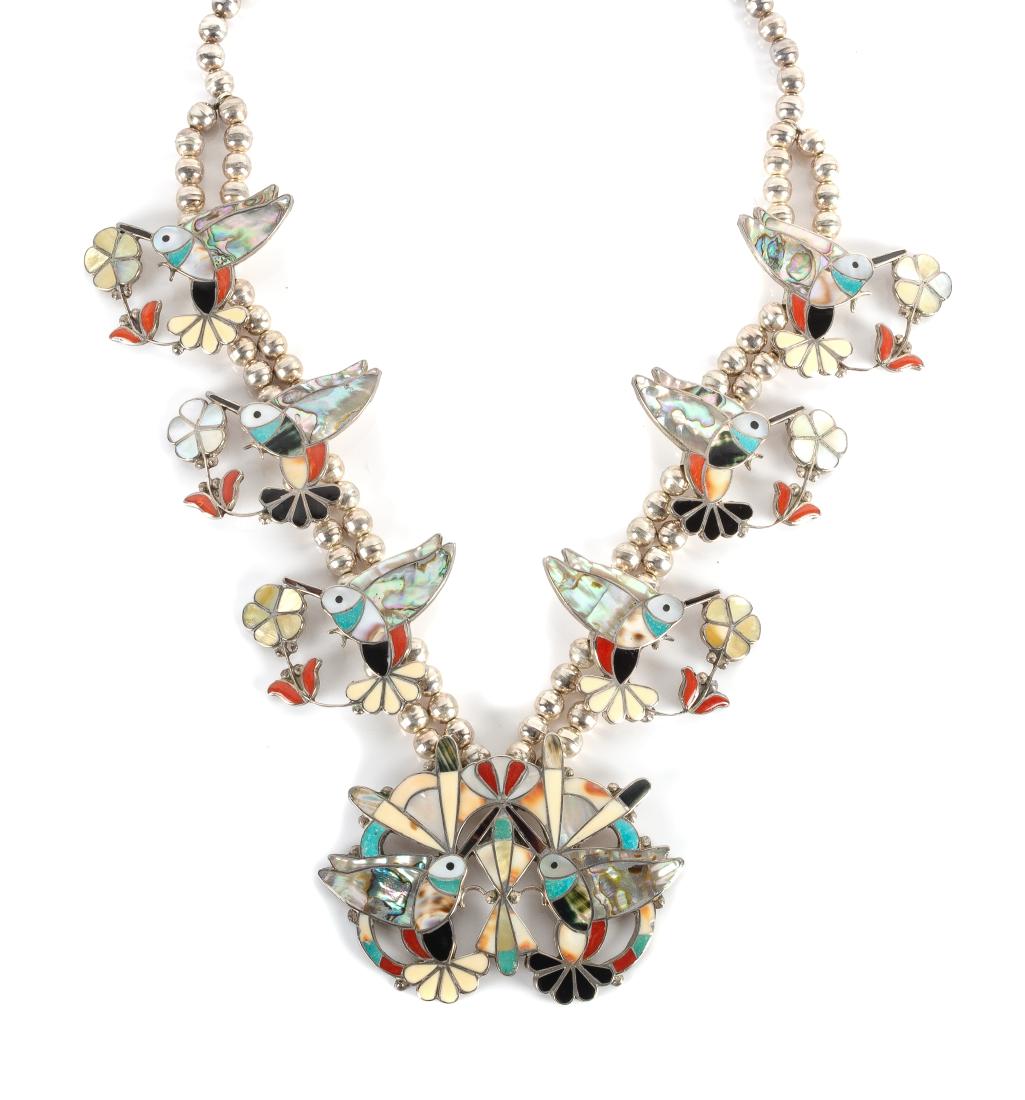 Zuni Silver and Multi-Stone Mosaic Inlay Hummingbird (1 of 1)