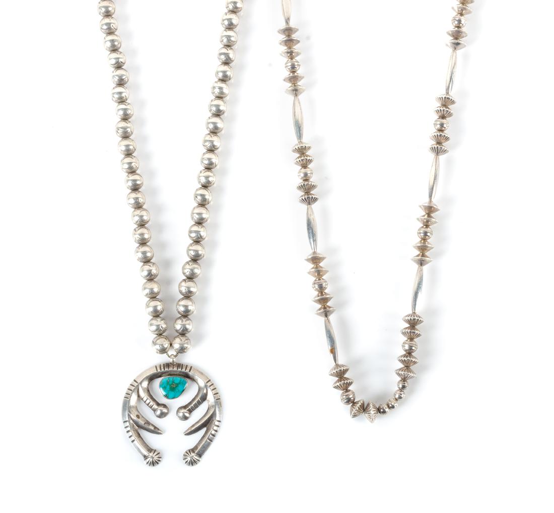 Two Southwestern Silver Bead Necklaces Length of (1 of 1)