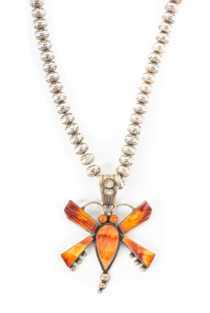 Southwestern Stamped Silver Bead and Dragonfly Pendant (1 of 1)