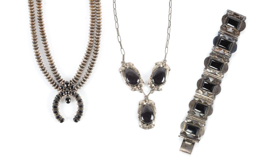 Three Southwestern Silver and Onyx Jewelry Articles (1 of 1)