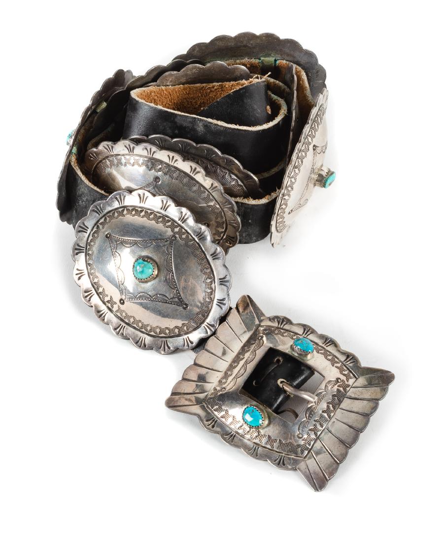 Southwestern Silver and Turquoise Concho Belt Length 37 (1 of 2)