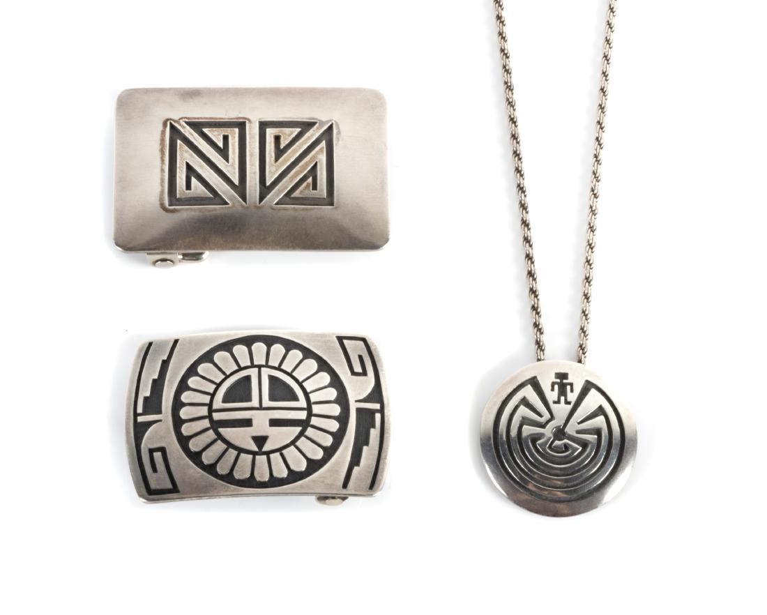 Two Hopi Silver Overlay Belt Buckles Height of largest (1 of 1)