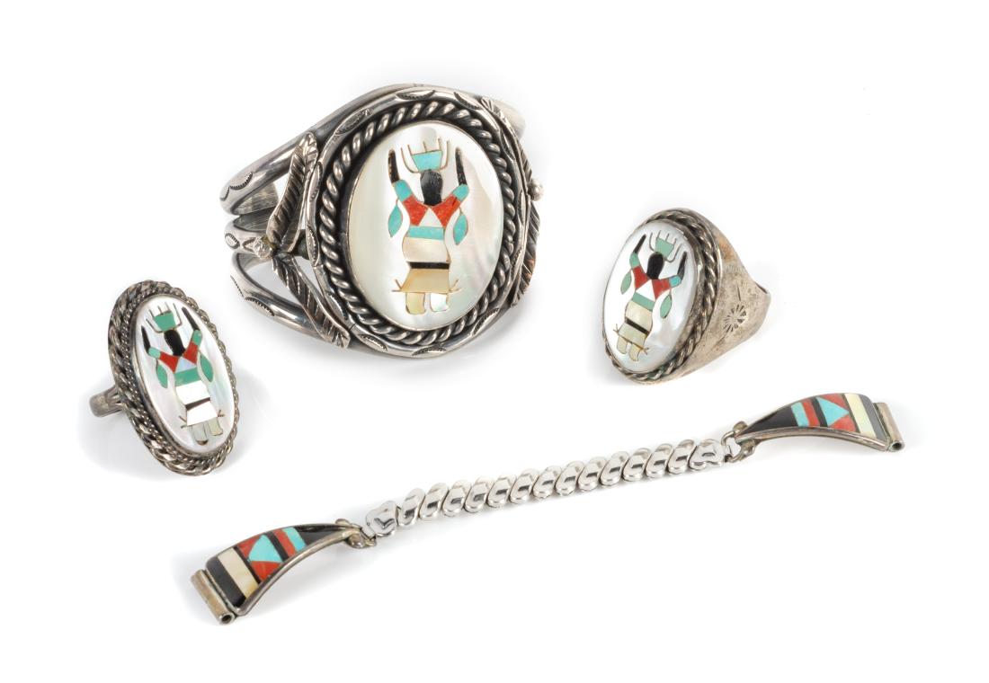 Zuni Silver and Multi-Stone Inlay Dancer Cuff Length 5 (1 of 1)