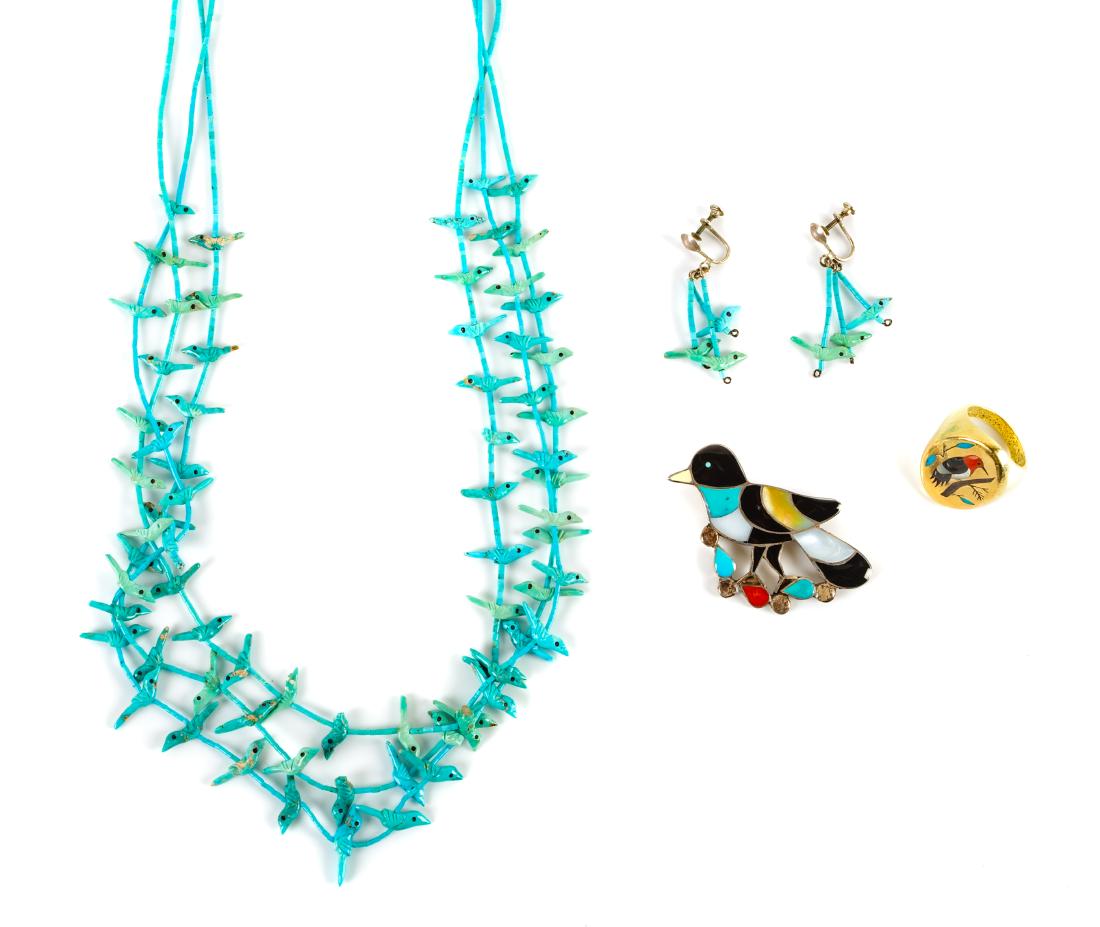 Zuni Three Strand Turquoise Bird Fetish Necklace Length (1 of 2)