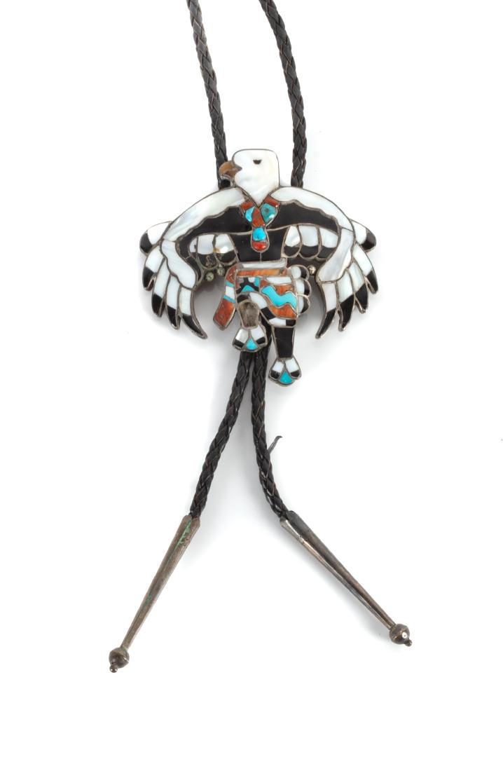 Zuni Silver and Mosaic Inlay Eagle Dancer Bolo Height 3 (1 of 1)