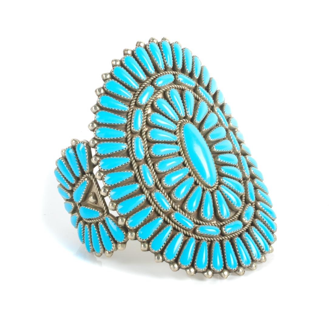 Southwestern Silver and Turquoise Cluster Bracelet (1 of 1)