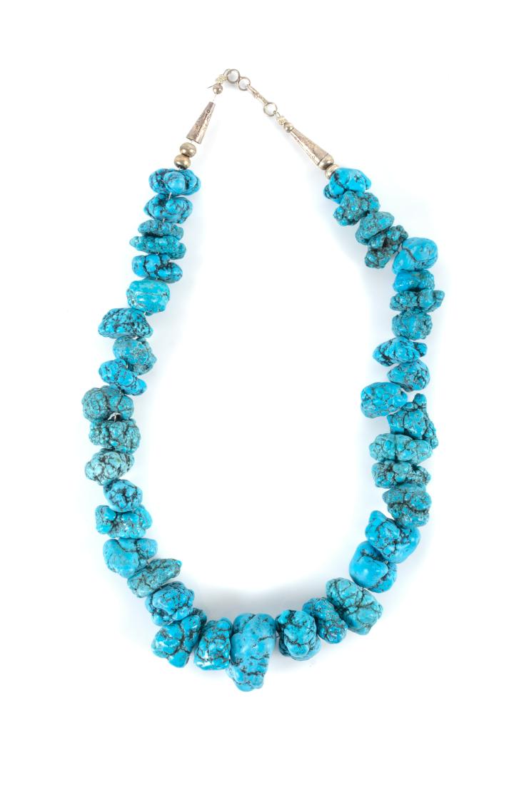 Southwestern Turquoise Nugget Choker Necklace Length 15: Southwestern Turquoise Nugget Choker Necklace Length 15 inches possibly Kingman turquoise