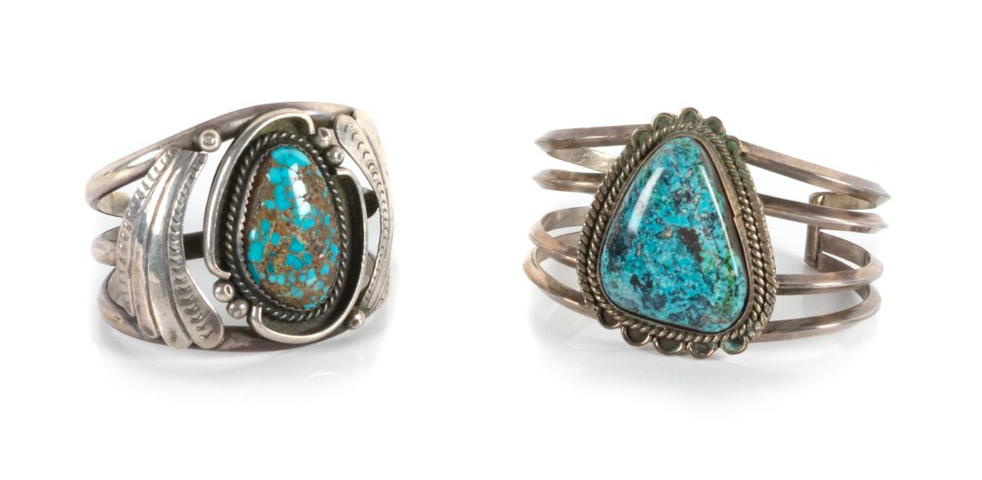Two Southwestern Silver and Turquoise Cuff Bracelets (1 of 1)