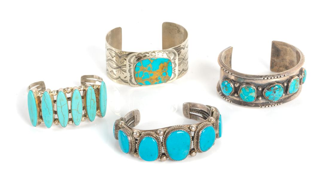 Four Southwestern Silver and Turquoise Cuff Bracelets (1 of 1)
