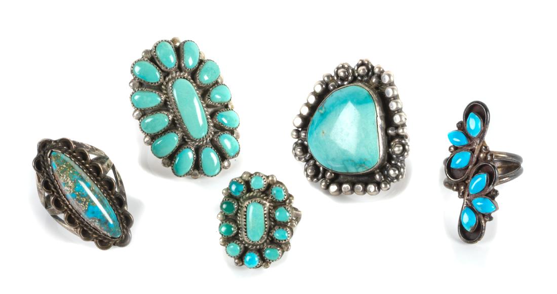 Five Southwestern Silver and Turquoise Rings (1 of 1)