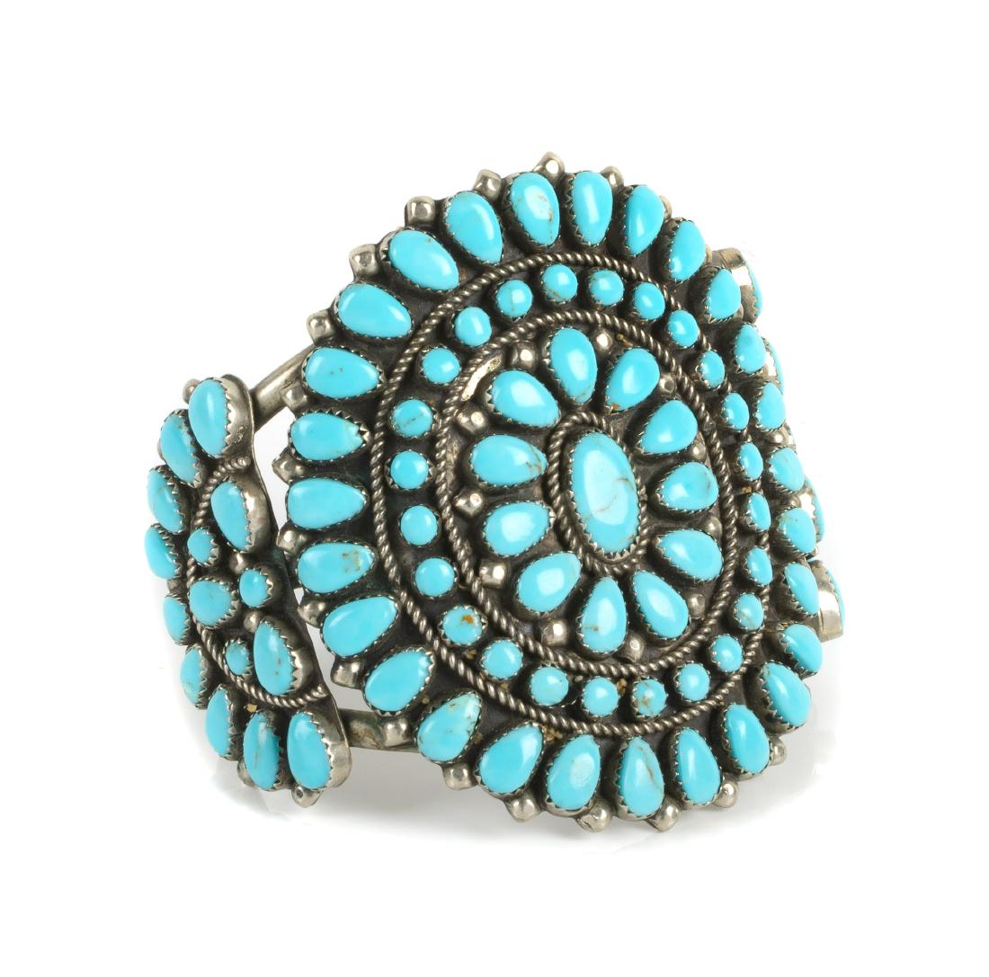 Southwestern Silver and Turquoise Cluster Bracelet (1 of 1)