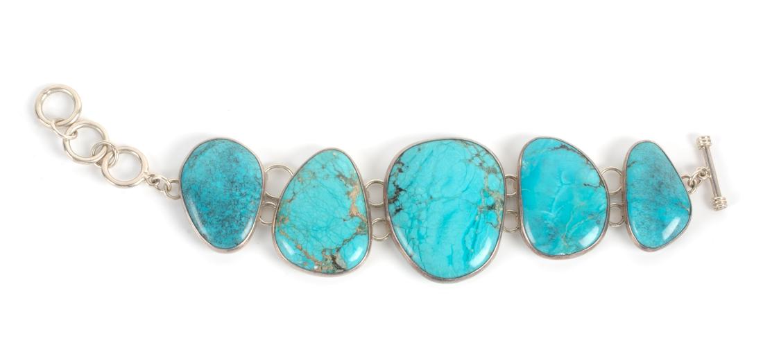 Southwestern Style Silver and Turquoise Link Bracelet (1 of 1)