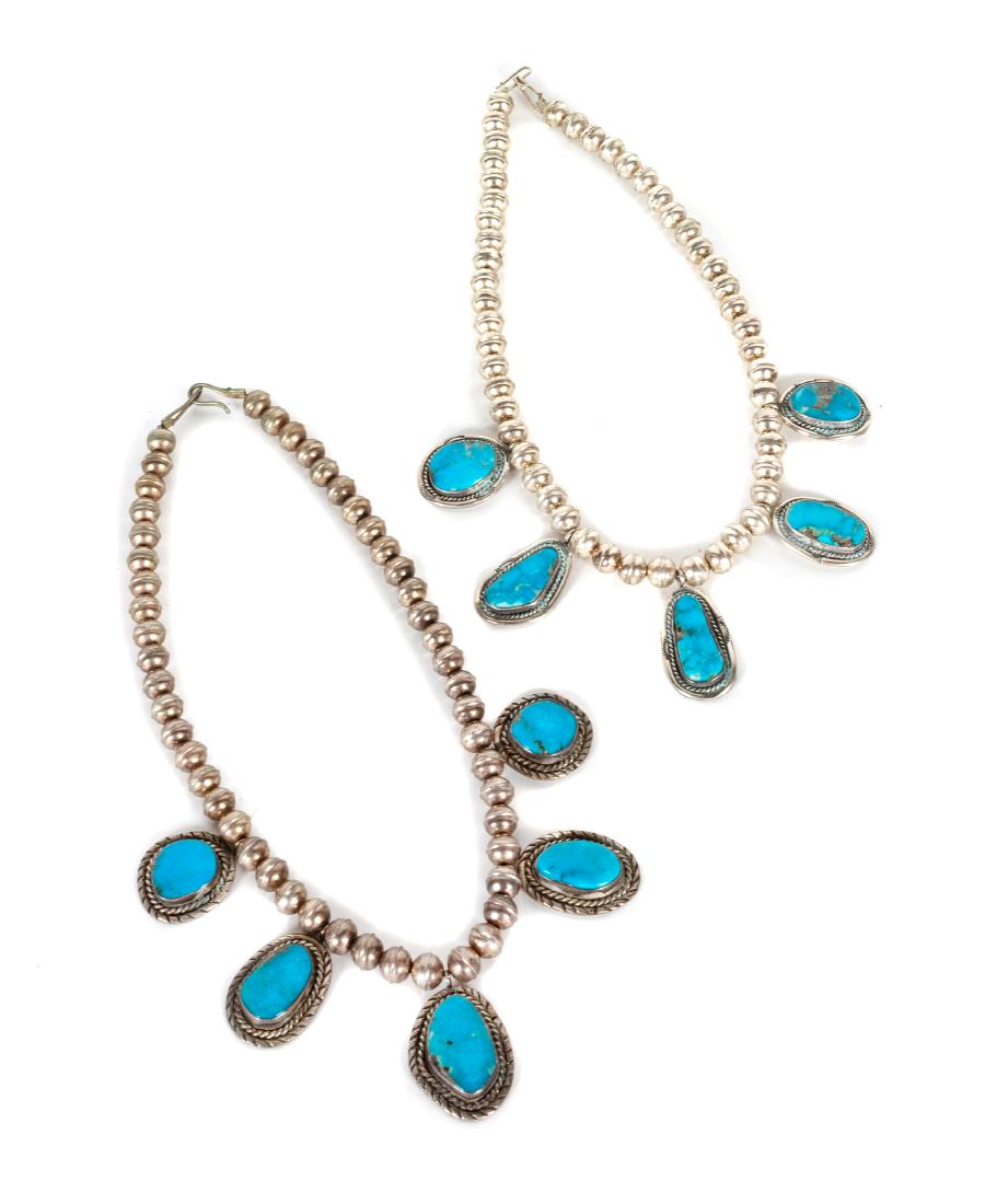 Two Southwestern Silver and Turquoise Necklaces Length (1 of 1)