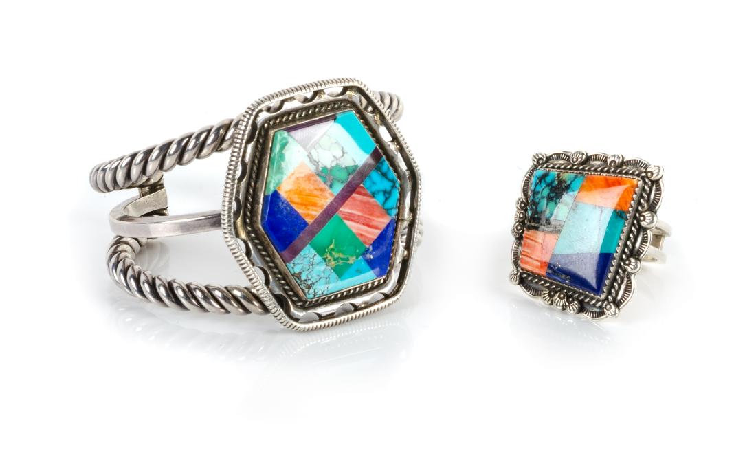 Navajo Silver and Multi-Stone Cuff Bracelet and Ring (1 of 1)