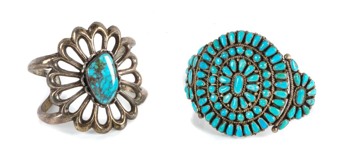 Two Silver and Turquoise Cuff Bracelets Length of (1 of 1)