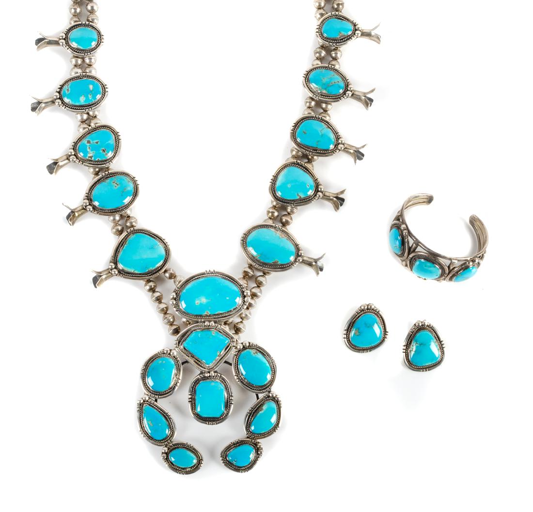 Large Southwestern Silver and Turquoise Squash Blossom (1 of 1)