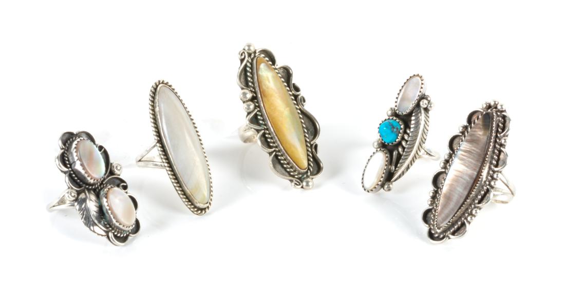 Five Southwestern Silver and Mother-of-Pearl Rings (1 of 1)