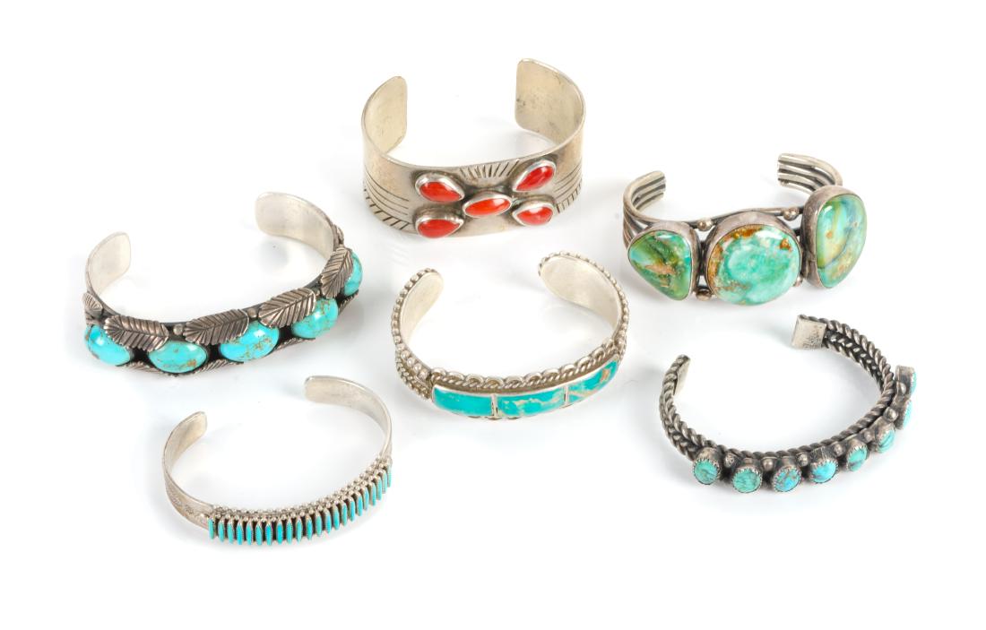 Six Southwestern Cuff Bracelets Length of largest 5 3/4 (1 of 1)