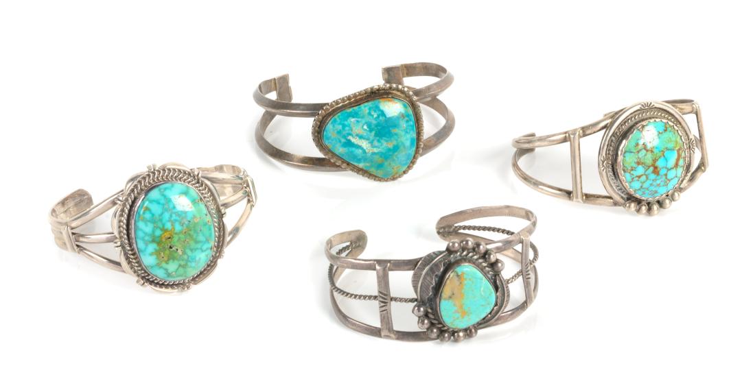 Four Southwestern Silver and Turquoise Bracelets Length (1 of 1)