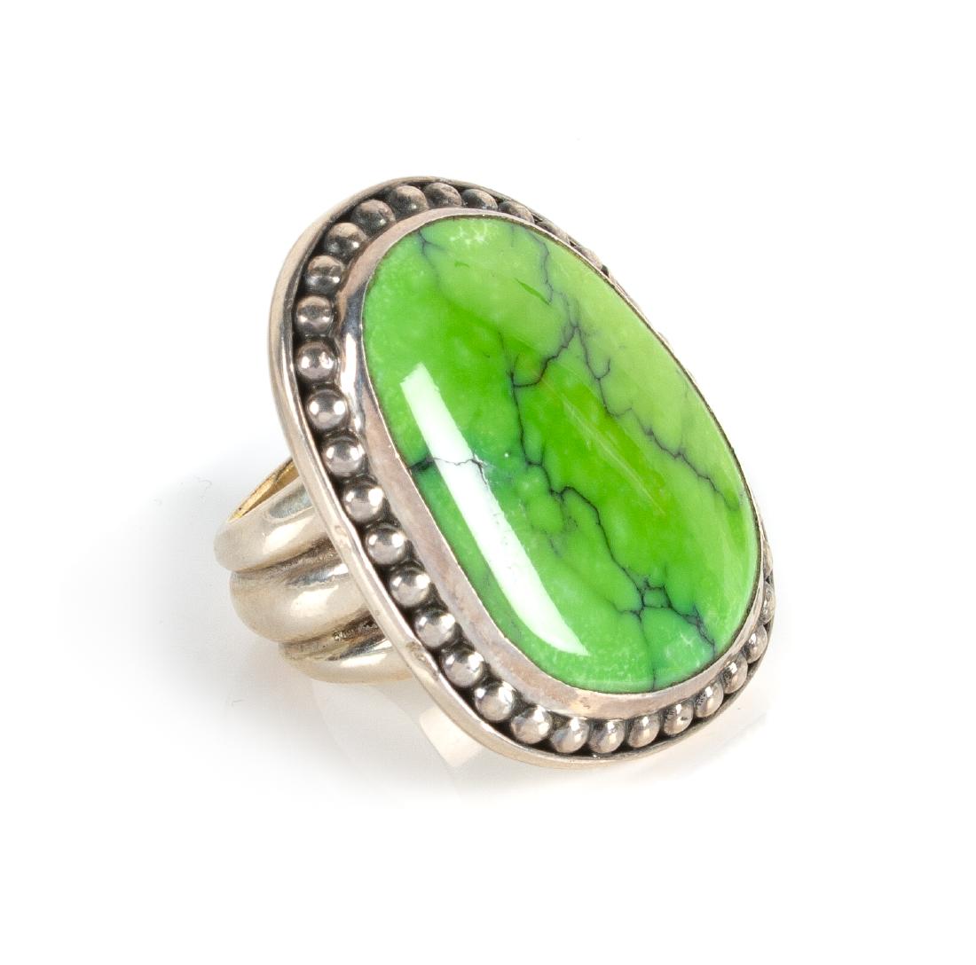 Southwestern Silver and Green Stone Ring: Southwestern Silver and Green Stone Ring stamped JB