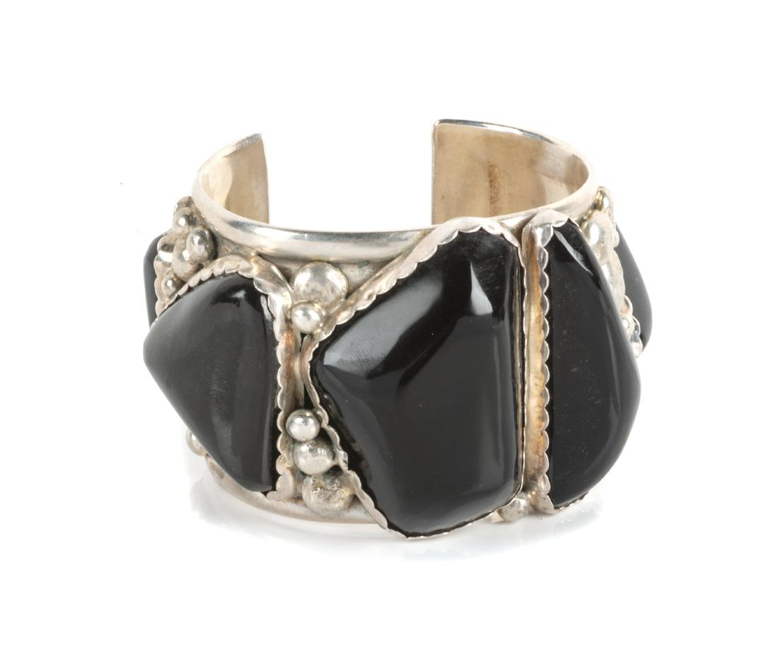 Southwestern Style Silver and Onyx Cuff Bracelet Length (1 of 1)