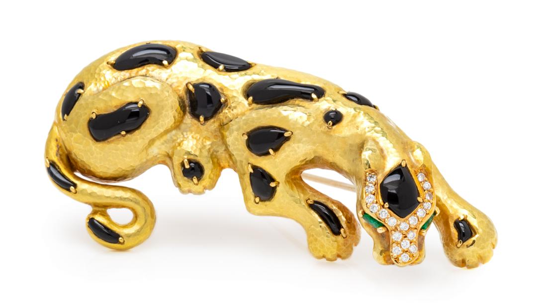 An 18 Karat Yellow Gold, Diamond, Onyx and Emerald (1 of 1)