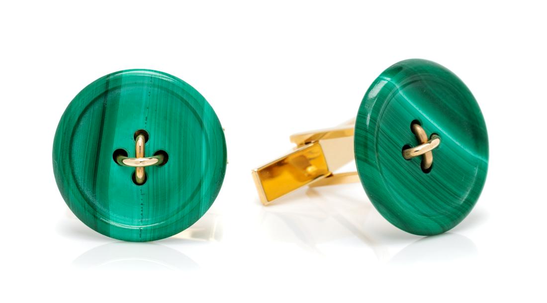 A Pair of Yellow Gold and Malachite Button Motif (1 of 1)