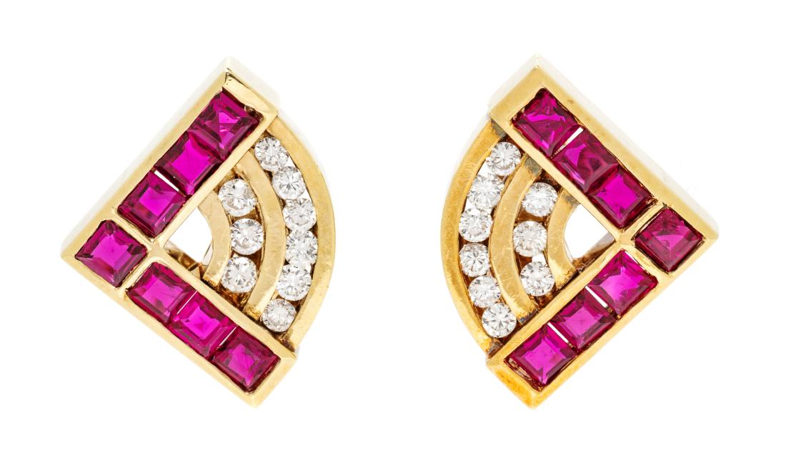 A Pair of 14 Karat Yellow Gold, Ruby and Diamond (1 of 1)