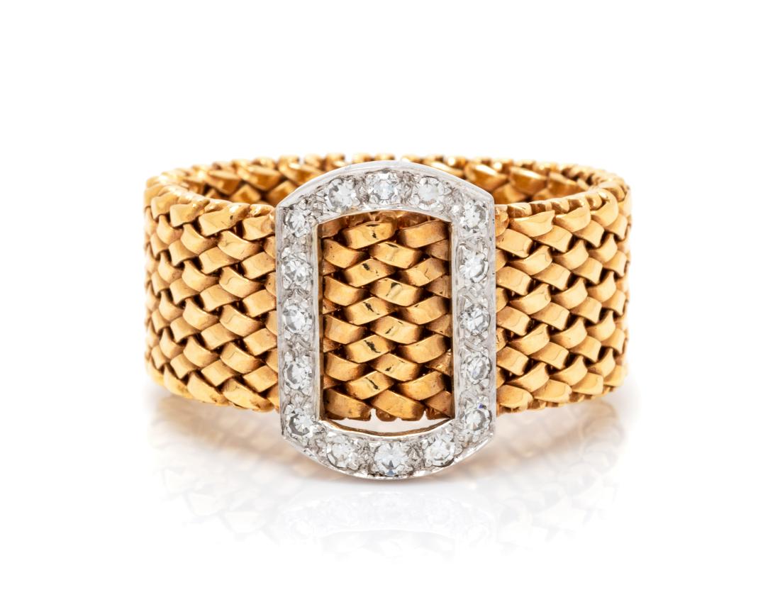 A 14 Karat Bicolor Gold and Diamond Buckle Ring, 6.20 (1 of 1)