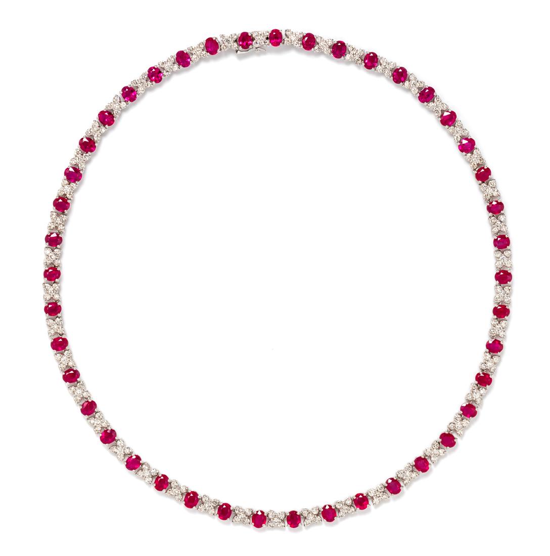 A Platinum, Ruby and Diamond Necklace, 25.10 dwts. (1 of 1)