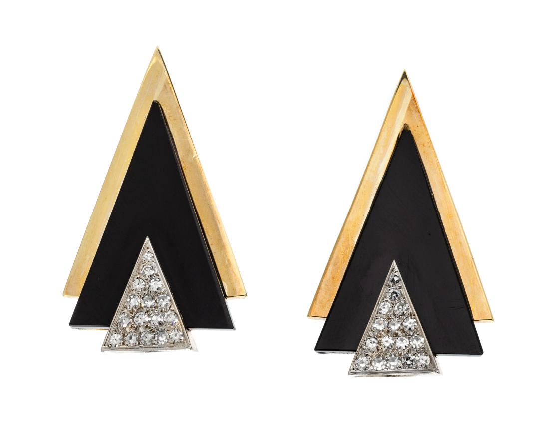 A Pair of 14 Karat Bicolor Gold, Diamond and Onyx (1 of 1)