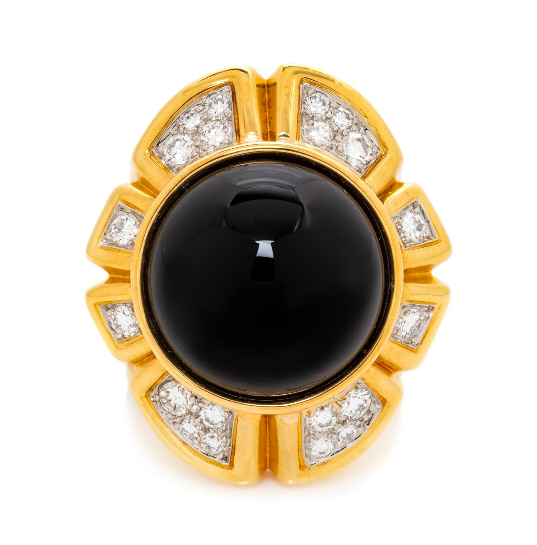 An 18 Karat Yellow Gold, Platinum, Onyx and Diamond (1 of 2)