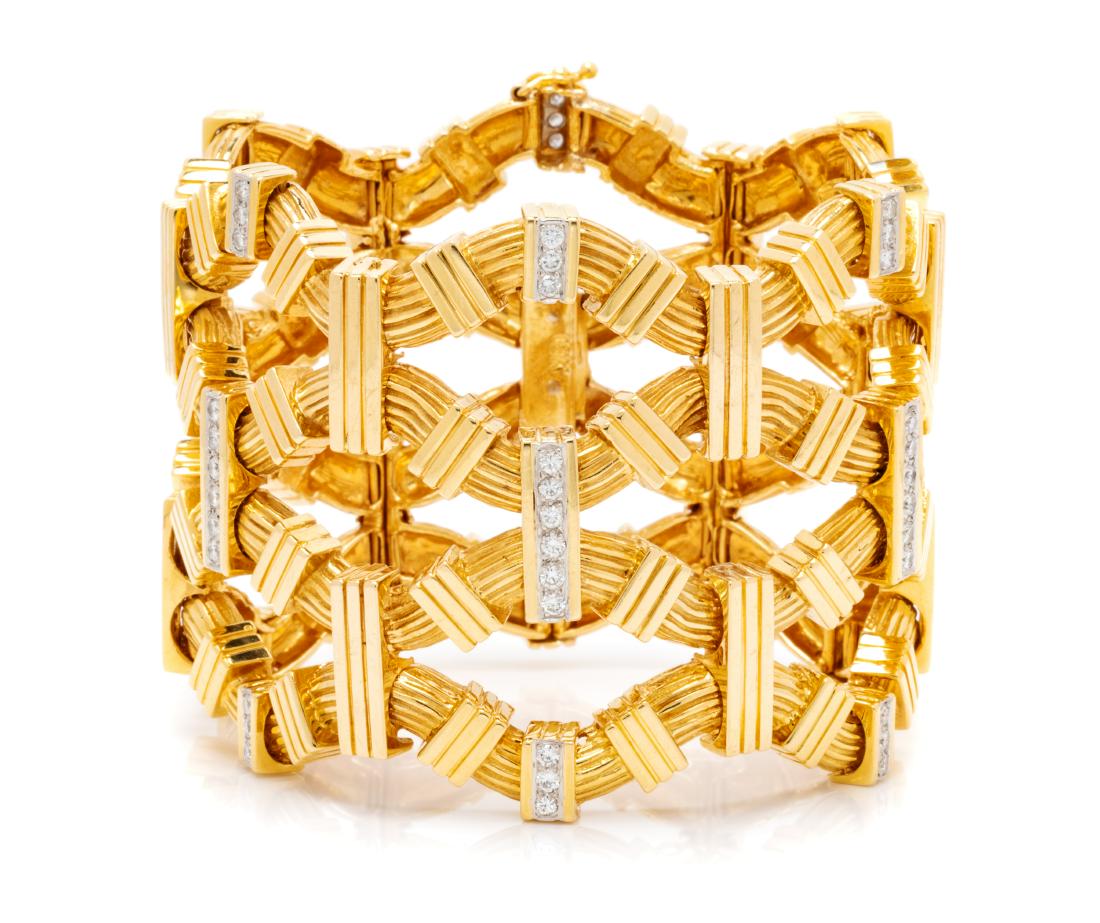 An 18 Karat Yellow Gold, Platinum and Diamond Bracelet, (1 of 1)