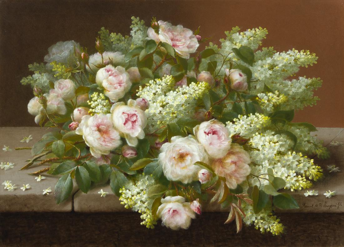 Raoul Maucherat de Longpré, (French, 1843-1911),: Raoul Maucherat de Longpré (French, 1843-1911) Peonies and Lilacs pastel and gouache on paper signed Raoul M de Longpré fils (lower right) 24 1/2 x 30 3/4 inches. Estimate $1,000-1,500