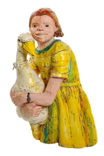 * Viola Frey, (American, 1933-2004), California Garden: * Viola Frey (American, 1933-2004) California Garden Goose Girl, 1975 ceramic Height: 34 1/2 inches. Estimate $6,000-8,000 Property from the Collection of Mr. Gregg Pfister, Overland Park, Kansas