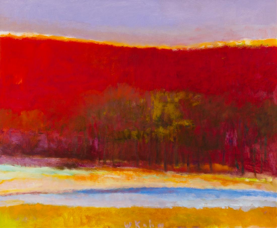 Wolf Kahn, (American/German, b. 1927) , Near Mt.: Wolf Kahn (American/German, b. 1927) Near Mt. Monadnock II, 1992 oil on canvas signed W Kahn (lower center); titled and dated (verso) 28 x 34 inches. Estimate $15,000-25,000 Provenance: Gera