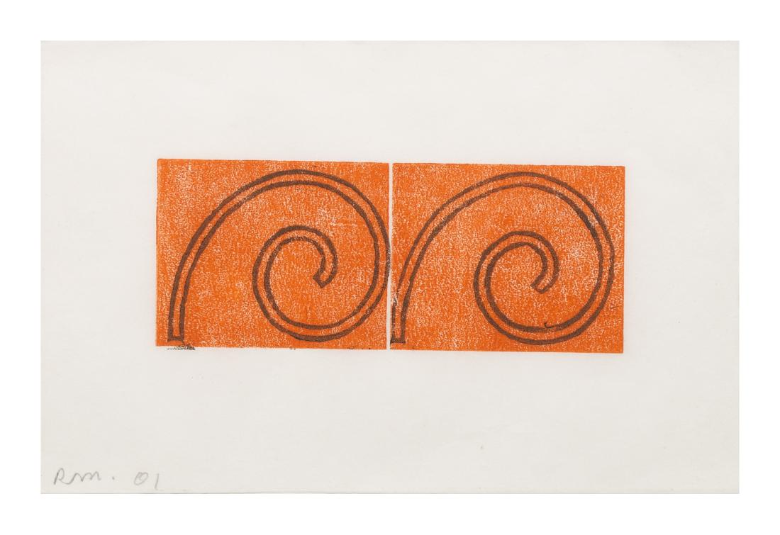 Robert Mangold, (American, b. 1937), Untitled (Greeting: Robert Mangold (American, b. 1937) Untitled (Greeting Card 6), 2001 woodcut initialed and dated in pencil 2 1/2 x 6 1/4 inches. Estimate $1,000-1,500 accompanied by a handwritten letter from the a