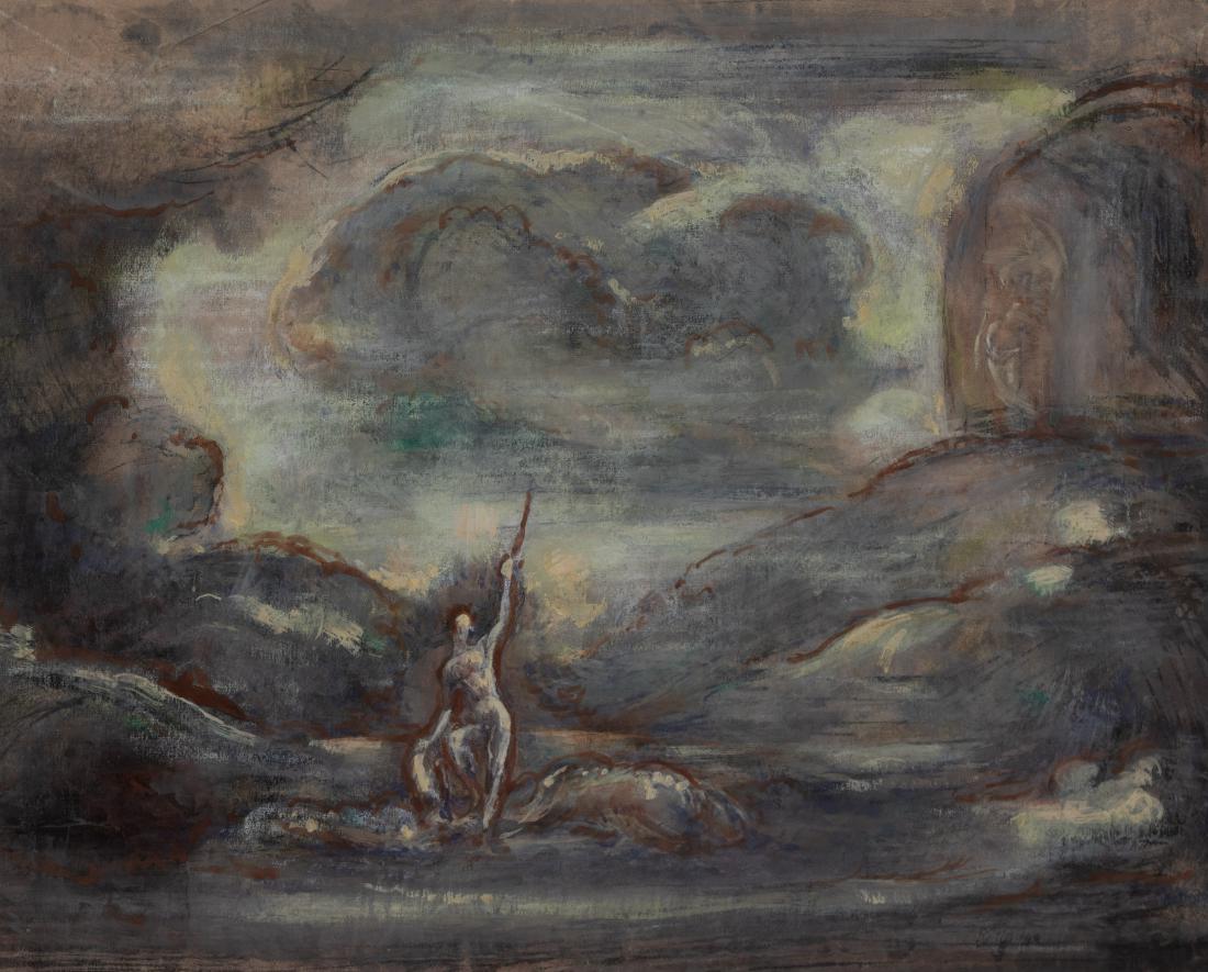 Artist Unknown, , Perseus Slays the Dragon: Artist Unknown Perseus Slays the Dragon gouache 16 1/2 x 22 1/2 inches. Estimate $50-100