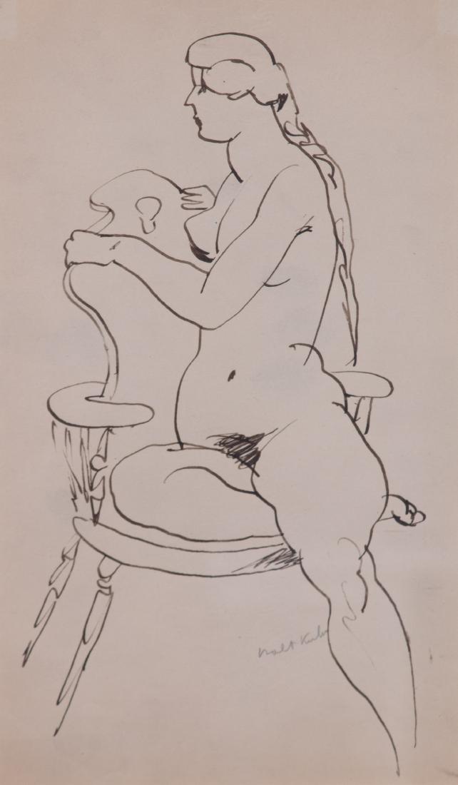 Walt Francis Kuhn, (American, 1877-1949), Nude Woman on: Walt Francis Kuhn (American, 1877-1949) Nude Woman on a Wooden Chair ink on paper signed (lower right) 11 1/2 x 6 1/2 inches. Estimate $400-600 Midtown Payson Galleries, New York, NY Walt Kuhn Gal